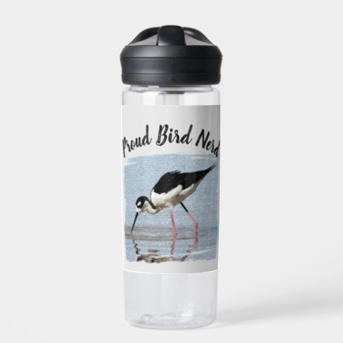 Proud Bird Nerd Black White Coastal Wader Birder Water Bottle