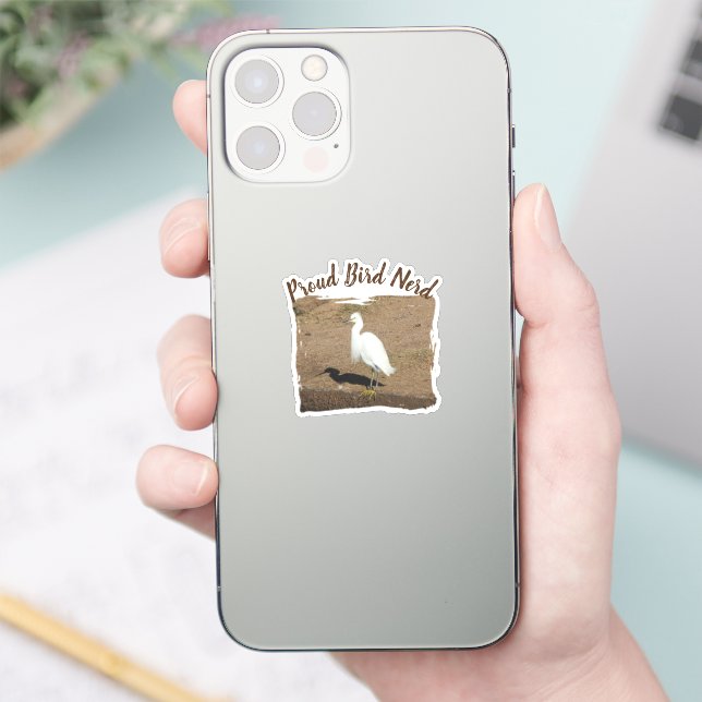 Proud Bird Nerd Elegant White Egret Hobby Birder Sticker (Phone)