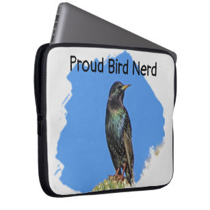 Proud Bird Nerd Pretty Black Starling Avid Birder Laptop Sleeve