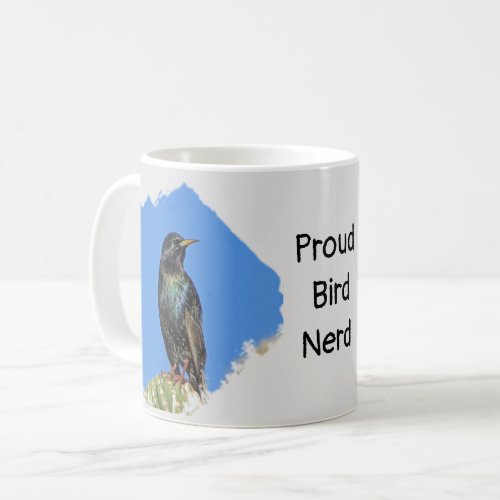 Proud Bird Nerd Pretty Black Starling Birdwatching Coffee Mug