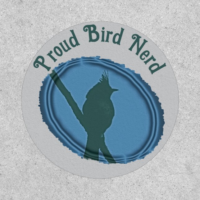 Proud Bird Nerd Silhouette Blue Gray Birder Patch (Front)