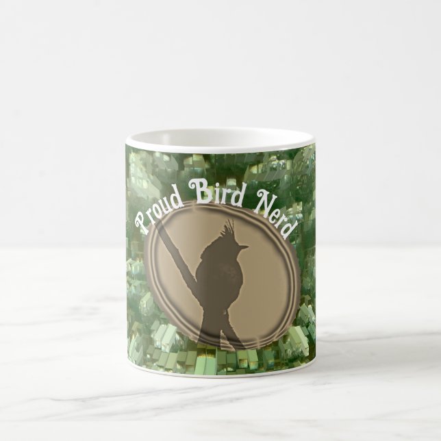 Proud Bird Nerd Silhouette Brown Green Birder Coffee Mug (Center)