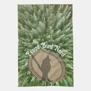 Proud Bird Nerd Silhouette Brown Green Birder Kitchen Towel