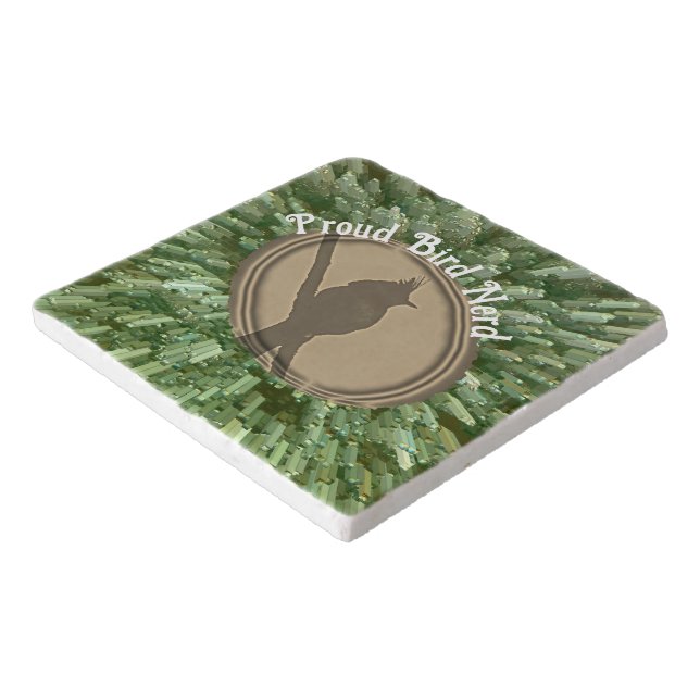 Proud Bird Nerd Silhouette Brown Green Birder Trivet (Corner)