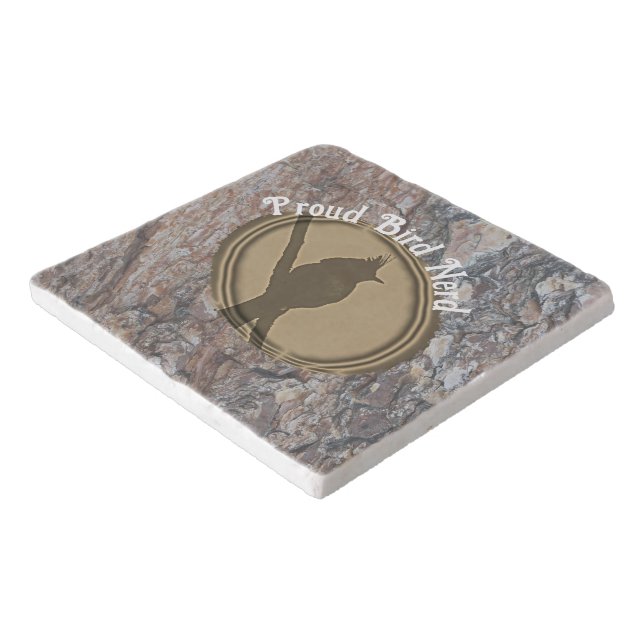 Proud Bird Nerd Silhouette Brown Rustic Birder Trivet (Corner)