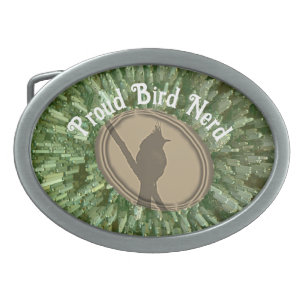 Proud Bird Nerd Silhouette Green Brown Birder Belt Buckle