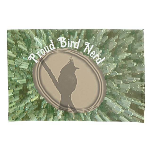 Proud Bird Nerd Silhouette Green Brown Birder Pillow Case (Front)