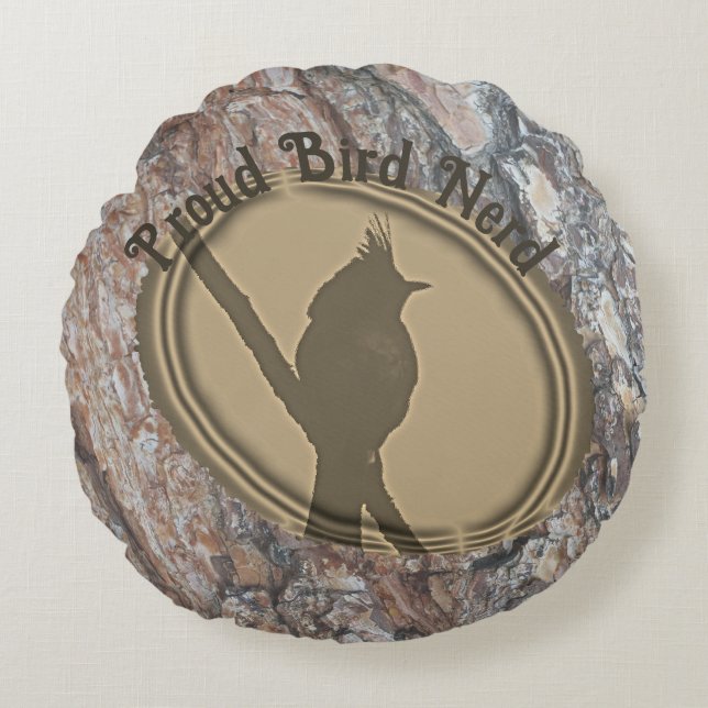 Proud Bird Nerd Silhouette Rustic Abstract Birder Round Pillow (Front)