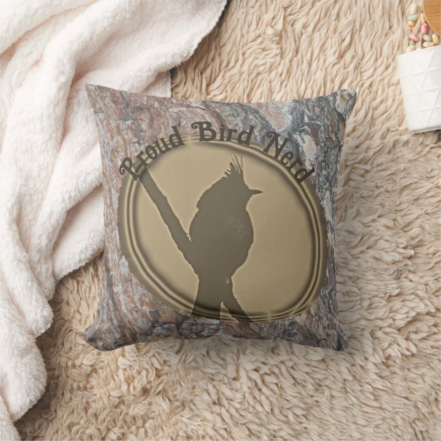 Proud Bird Nerd Silhouette Rustic Abstract Forest Throw Pillow (Blanket)