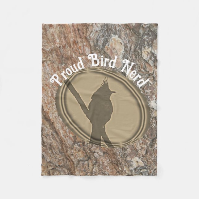 Proud Bird Nerd Silhouette Rustic Brown Birding Fleece Blanket (Front)