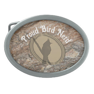 Proud Bird Nerd Silhouette Tree Bark Rustic Birder Belt Buckle