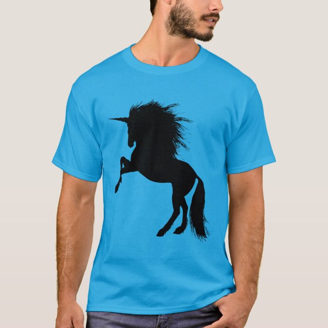 Proud Black Unicorn Silhouette Fantasy Animal T-Shirt (Front)