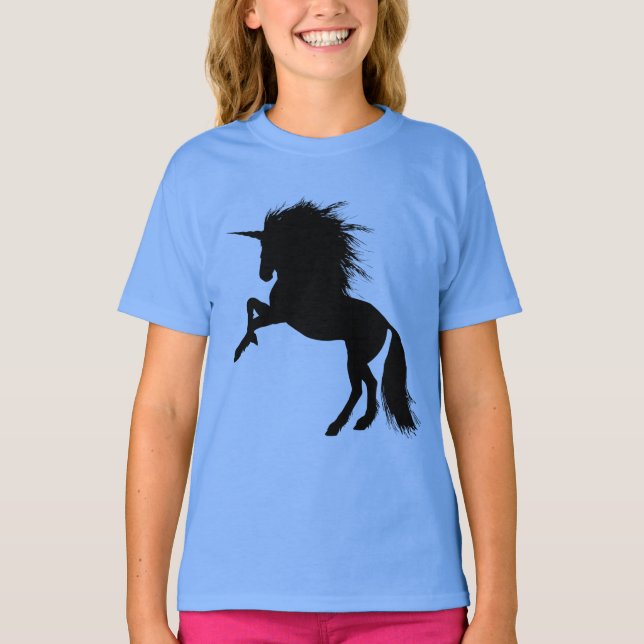 Proud Black Unicorn Silhouette Fantasy Animal, ZKA T-Shirt (Front)