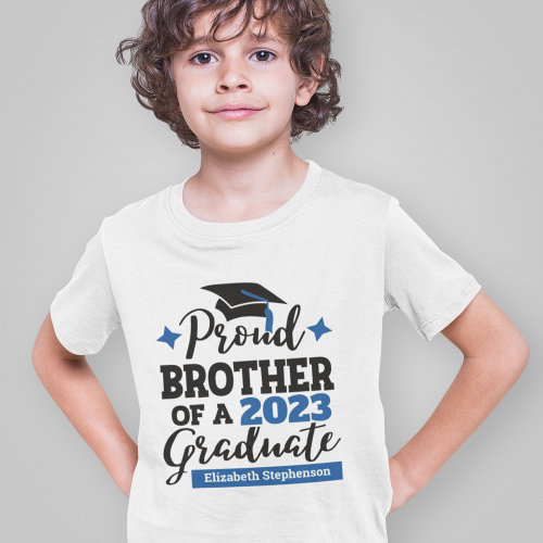 Proud Brother 2022 graduate black blue cap name T_ T_Shirt