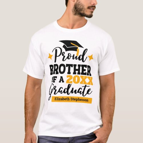 Proud Brother 2022 graduate black gold cap name T_Shirt
