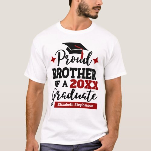 Proud Brother 2022 graduate black red cap name T_Shirt