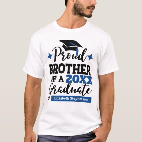 Proud Brother 2023 graduate black blue cap name T_Shirt