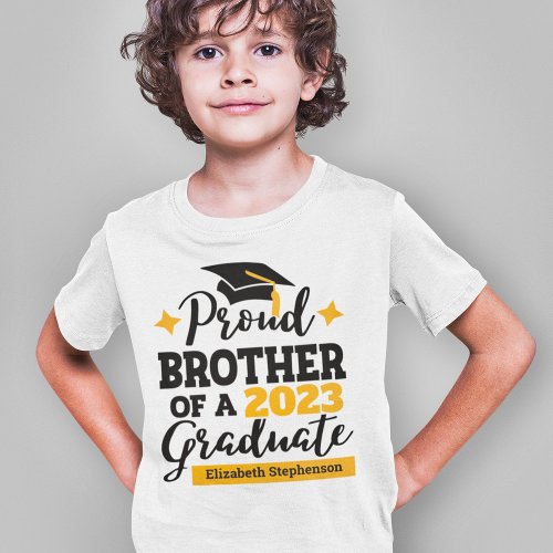 Proud Brother 2023 graduate black gold cap name T_Shirt