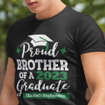 Proud Brother 2023 graduate black green cap name T-Shirt<br><div class="desc">Celebrate your brother's or sister's graduation with this modern t-shirt featuring a "Proud BROTHER of a 2023 Graduate" typography in black and green; easily customize this t-shirt with the graduation year and the name of the graduate by editing the template fields. This t-shirt is part of our "Graduation Family Matching...</div>