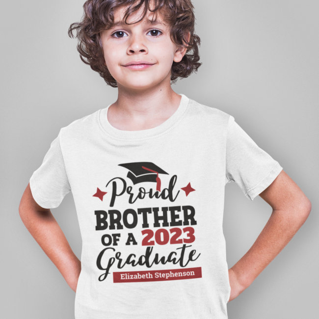 Proud Brother 2023 graduate black red cap name T-Shirt