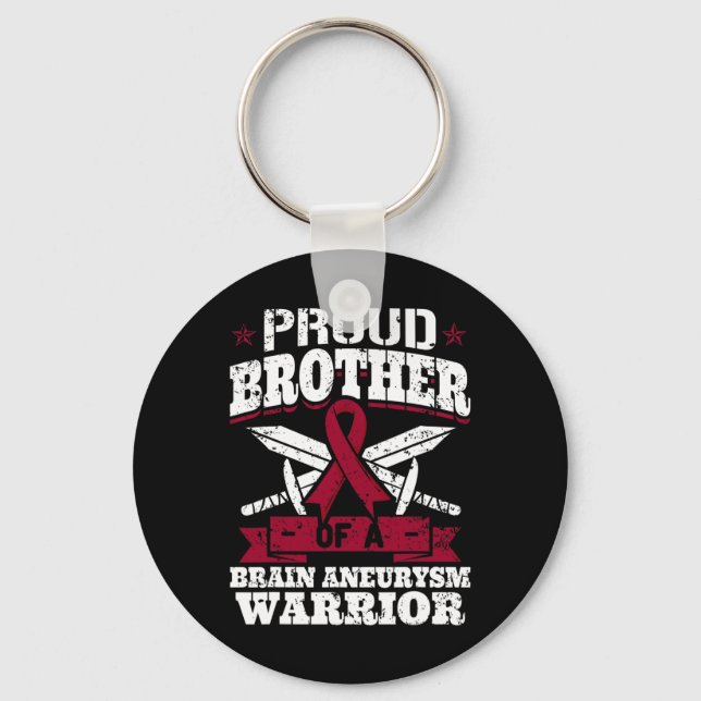 Proud Brother Of A Brain Aneurysm Warrior Awarenes Keychain (Front)
