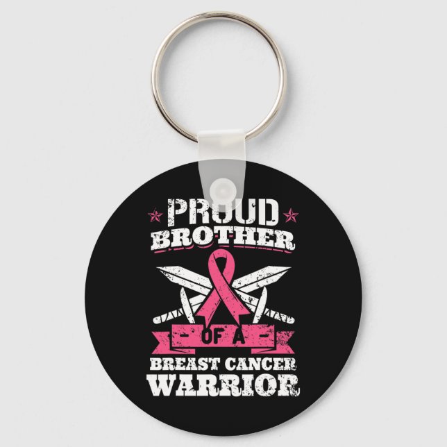 Proud Brother Of Breast Cancer Warrior Pink Awaren Keychain (Front)