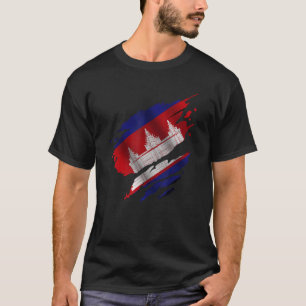 Proud Cambodian Root Torn Ripped Cambodia Flag T-Shirt