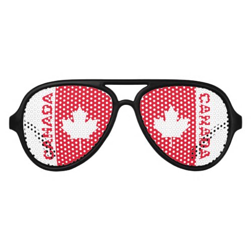 Proud Canadian Maple Leaf on White and Red Aviator Sunglasses