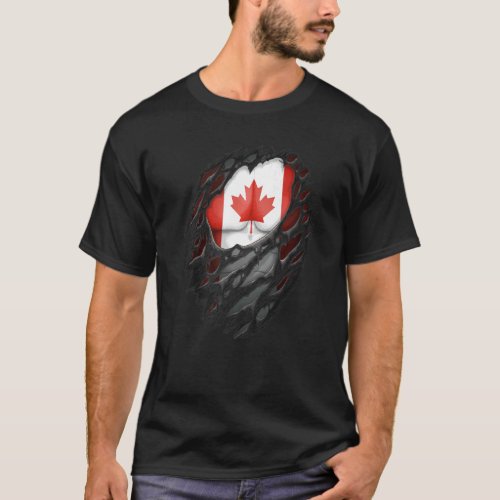 Proud Canadian Roots Torn Ripped Canada Flag T_Shirt