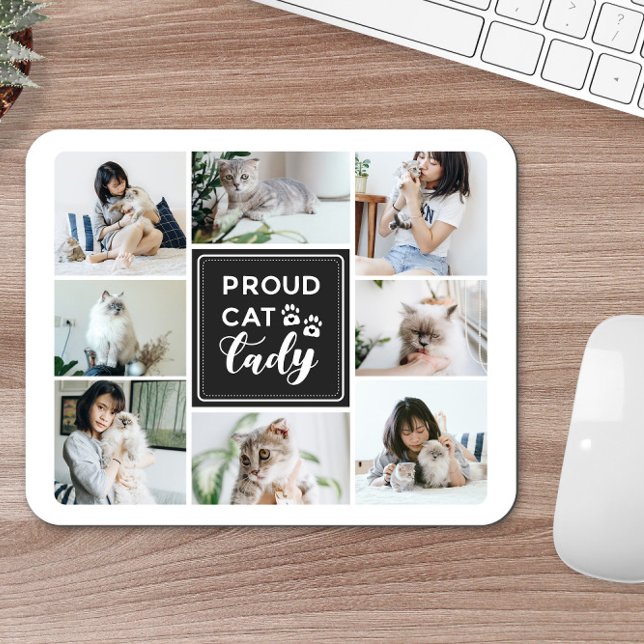 Proud Cat Lady Charcoal Photo Collage Mouse Pad (Creator Uploaded)