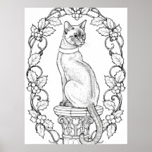 Proud Cat on Classical Pillar with Holly
