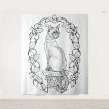 Proud Cat on Classical Pillar with Holly