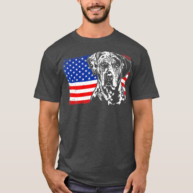 Proud Catahoula Leopard Dog American Flag dog T-Shirt (Front)