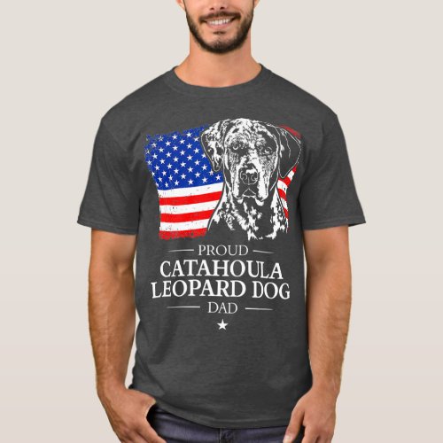 Proud Catahoula Leopard Dog Dad American Flag T_Shirt