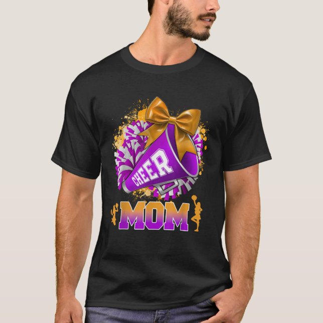 Proud Cheer Mom Purple Gold Pom Pom Megaphone Coqu T-Shirt (Front)