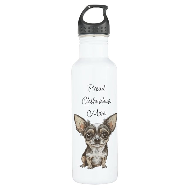 Proud Chihuahua Mom Stainless Steel Water Bottle (Front)