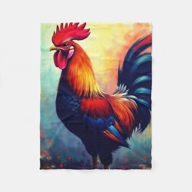 Proud Colorful Rooster Fleece Blanket (Front)