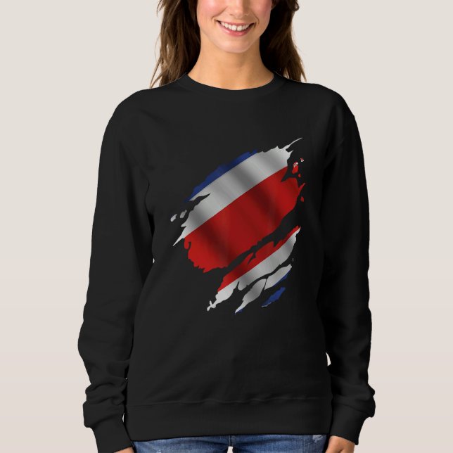 Proud Costa Rican Root Torn Ripped Costa Rica Flag Sweatshirt (Front)