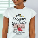 Proud Cousin of the graduate photo name T-Shirt<br><div class="desc">Celebrate your cousin's graduation with this modern t-shirt featuring a "Proud COUSIN of the Graduate" caption in black contemporary fonts decorated with a grad cap with a golden tassel. Easily customize this t-shirt with a picture of the graduate, the graduation year, and the school's name by editing the template fields....</div>