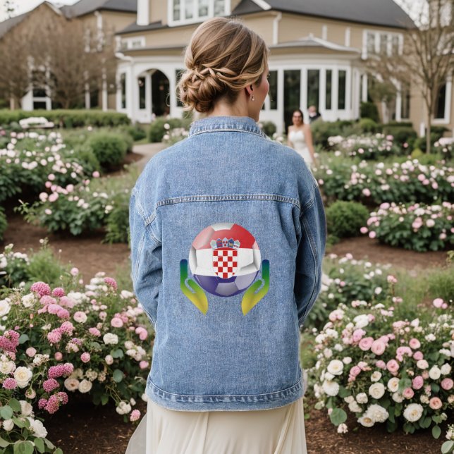 Proud Croatia Football Fan Art Denim Jacket (Wedding Back)