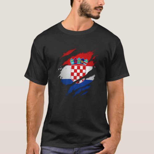 Proud Croatian  Torn Ripped Croatia Flag T_Shirt