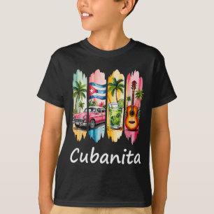 Proud Cubanita Cuban Flag Guitar Mojito Car Design T-Shirt