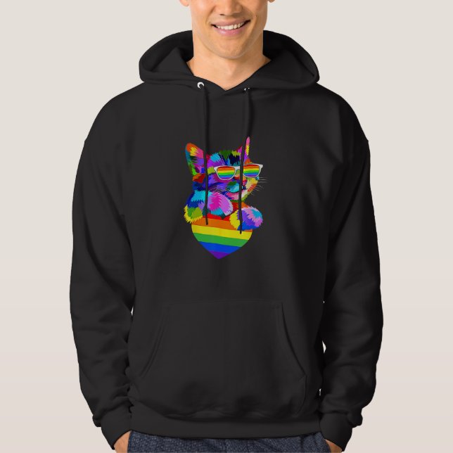 Proud Cute Cat Pride LGBT Transgender Flag Heart Hoodie (Front)