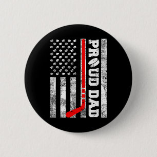 Proud Dad American Distressed Flag Funny Hockey Da Button