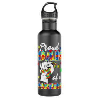 Proud Dad Autism Awareness Autism Dad Papa Puzzle Stainless Steel Water Bottle