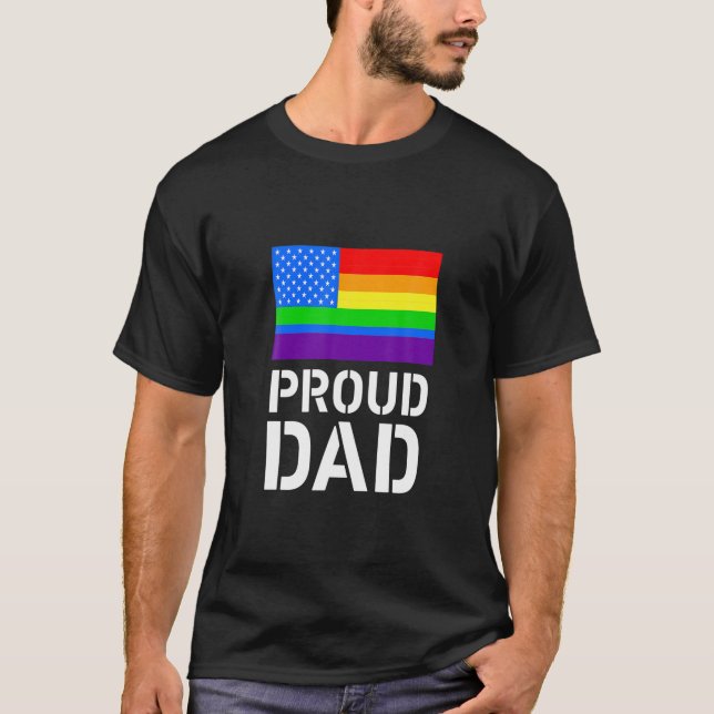 Proud Dad Black King Fathers Day LGBT Gay Pride Ra T-Shirt (Front)