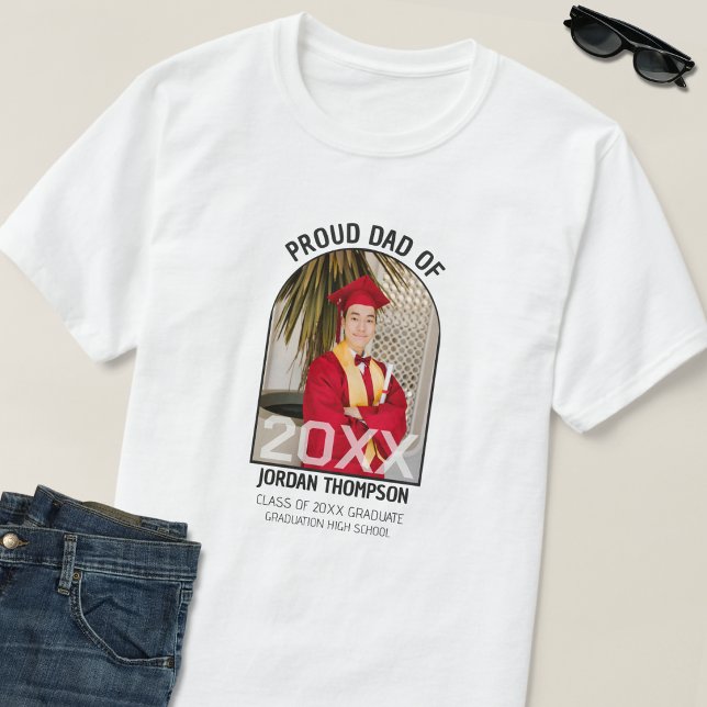 Proud Dad Black & White Arch Photo 2026 Graduation T-Shirt (Creator Uploaded)