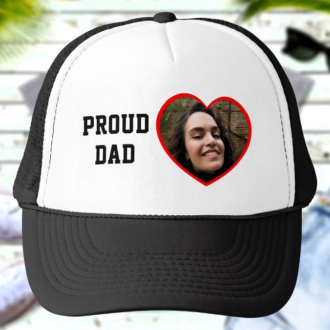 Proud Dad Custom Photo Text Heart Personalized Trucker Hat (Creator Uploaded)