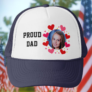 Proud Dad Custom Photo Text Hearts Personalized Trucker Hat