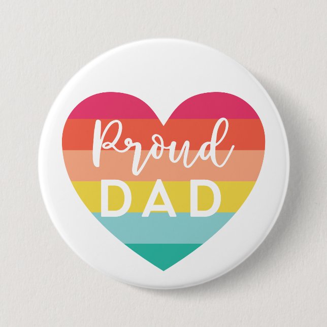 Proud Dad Gay Pride Colourful Rainbow Heart Button (Front)
